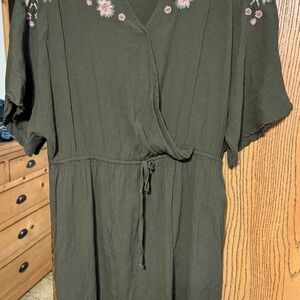 Embroidered Green Wrap Dress